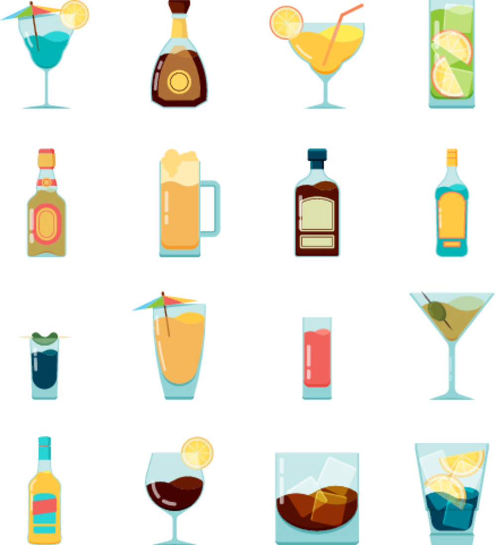 缤纷夏日酒饮图鉴 从马提尼到冰啤的矢量艺术